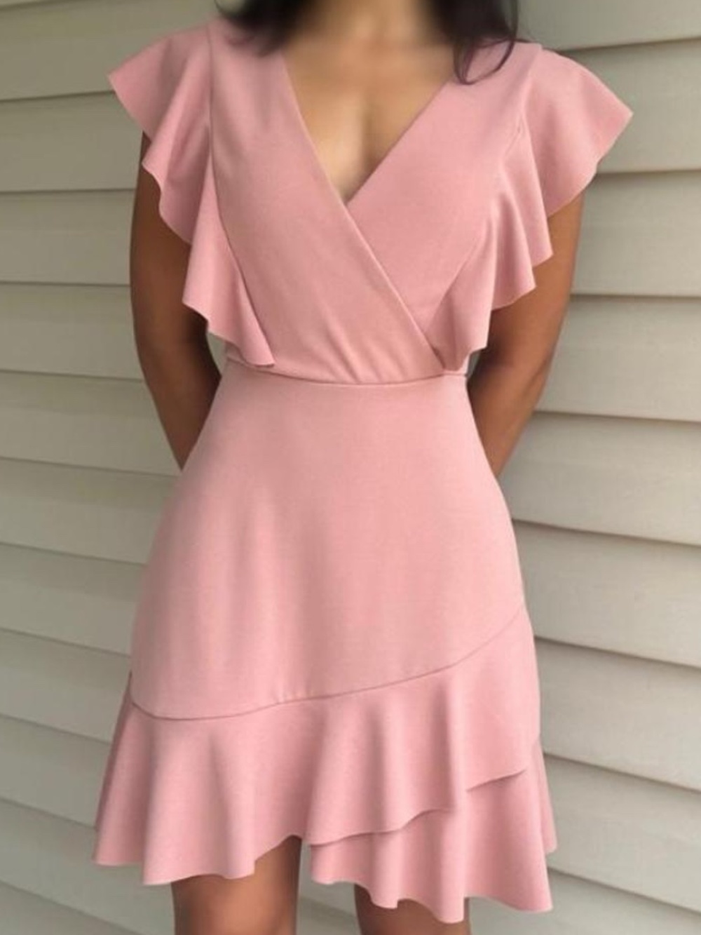 Altar'd State Dusty Pink Ruffle Wrap Mini Dress